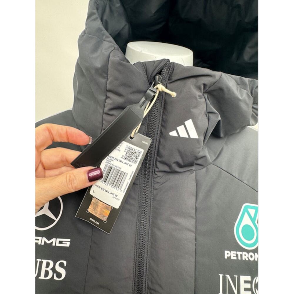 adidas Mercedes AMG Petronas F1 Engineers Winter Puffer Coat Black NWT L KF6058 - Picture 8 of 16